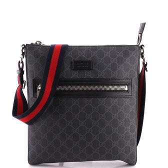 Gucci Web Strap Front Zip Messenger Bag GG Coated Canvas Medium