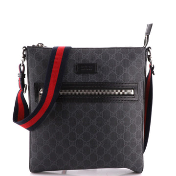 Gucci Web Strap Front Zip Messenger Bag GG Coated Canvas Medium