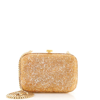 Salvatore Ferragamo Box Chain Clutch Crystal Embellished Leather Small