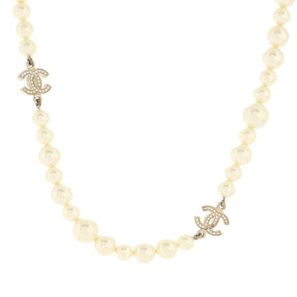 Chanel CC Station Short Necklace Faux Pearls and Metal with Crystals