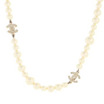 Chanel CC Station Short Necklace Faux Pearls and Metal with Crystals