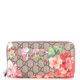 Gucci Zip Around Wallet Blooms Print GG Coated Canvas
