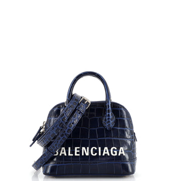 Balenciaga Logo Ville Bag Crocodile Embossed Leather XXS
