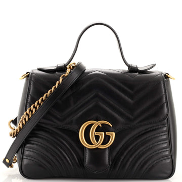 Gucci GG Marmont Top Handle Flap Bag Matelasse Leather Small