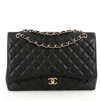 Chanel Classic Single Flap Bag Quilted Caviar Maxi Black 