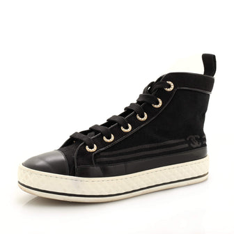 Chanel Women's CC Cap Toe High-Top Sneakers Canvas and Leather