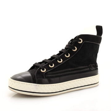 Chanel Women's CC Cap Toe High-Top Sneakers Canvas and Leather