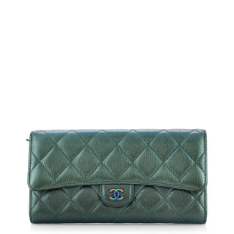 Chanel L-Flap Wallet Quilted Iridescent Goatskin Long