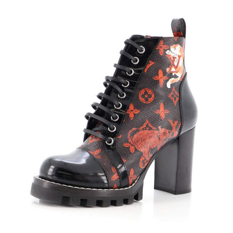 Louis Vuitton Women's Star Trail Ankle Boots Limited Edition Grace Coddington Catogram Canvas with Patent