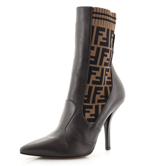 Fendi Women's Sock Ankle Boots Leather with Knit