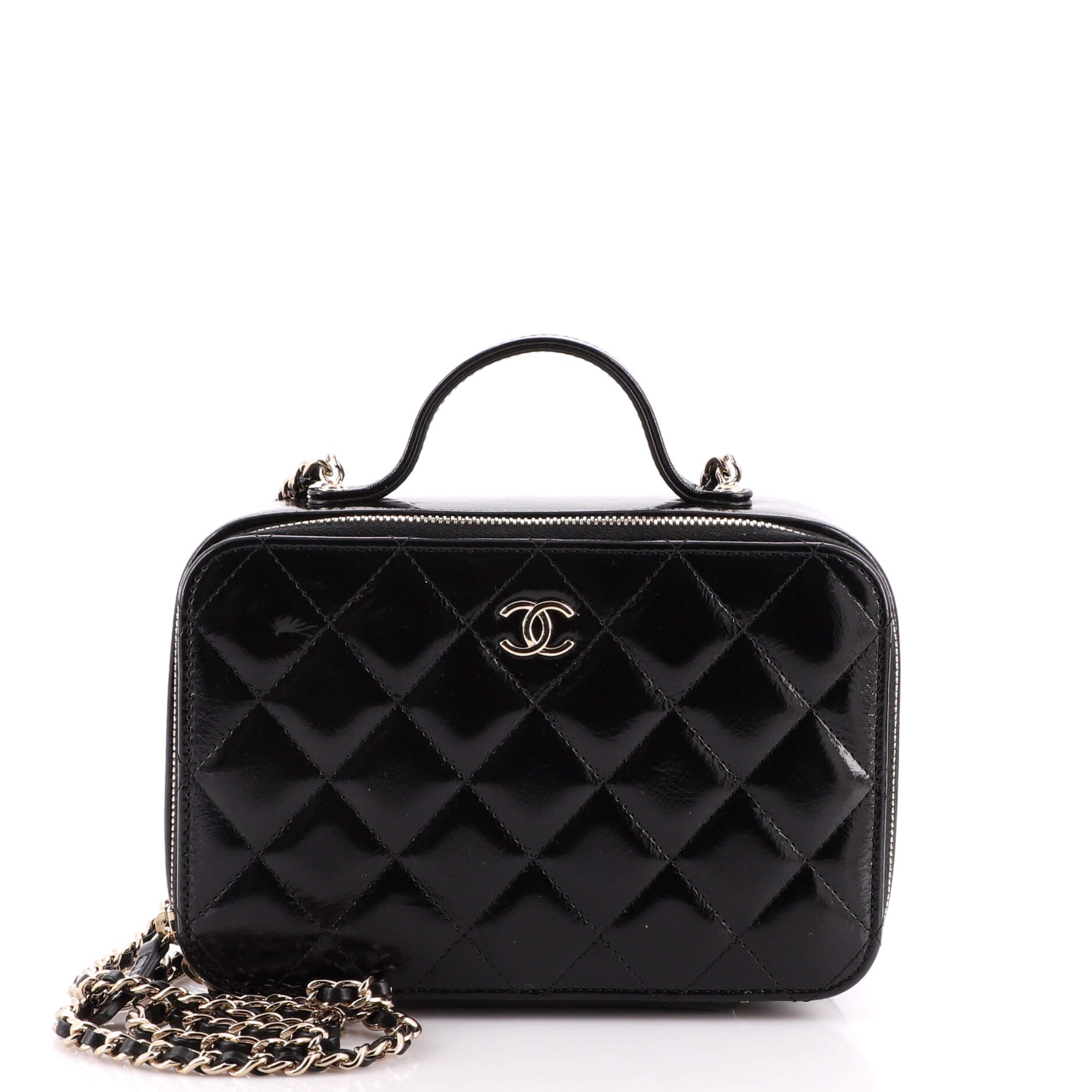 CHANEL ケース　　ブラック Chanel Double Zip CC Vanity Case Quilted Shiny Lambskin Small