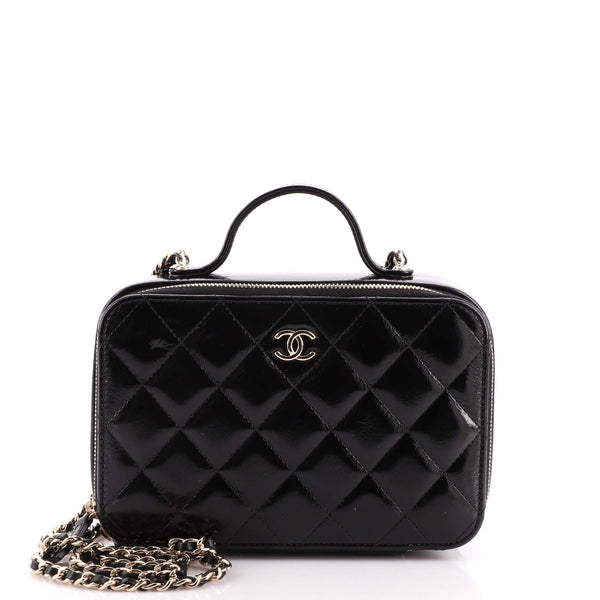 Chanel Double Zip CC Vanity Case Quilted Shiny Lambskin Small at 1stDibs