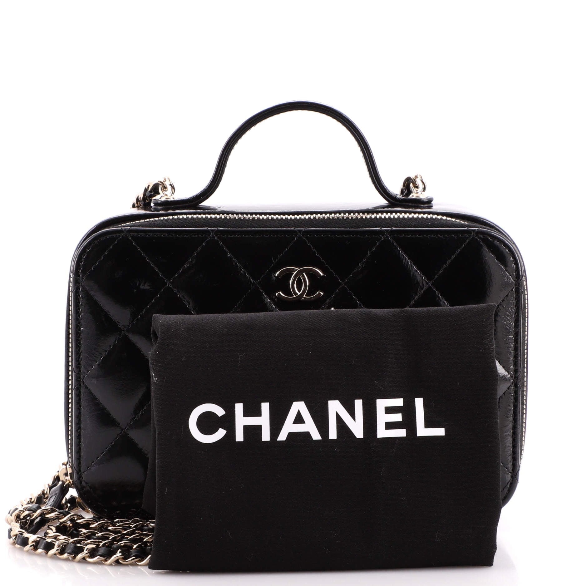 Chanel Double Zip CC Vanity Case Quilted Shiny Lambskin Small