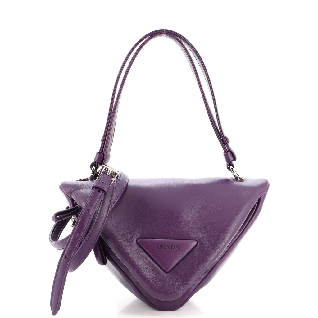 Prada Triangle Convertible Zip Handbag Leather Small Purple 19832037