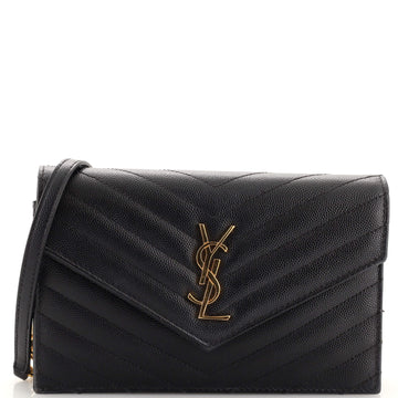 Saint Laurent Classic Monogram Wallet on Chain Matelasse Chevron Leather Small