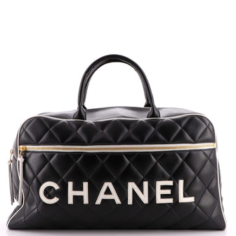 Chanel Vintage Logo Bowler Bag Quilted Lambskin Large