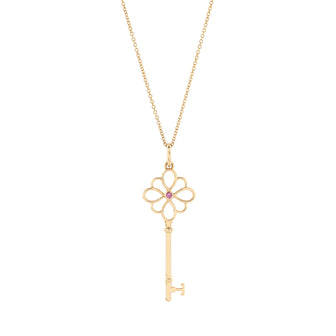 Tiffany & Co. Knot Key Pendant Necklace 18K Rose Gold with Pink Sapphire