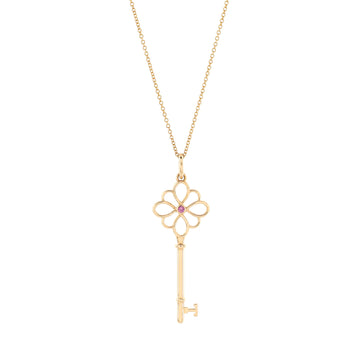Tiffany & Co. Knot Key Pendant Necklace 18K Rose Gold with Pink Sapphire