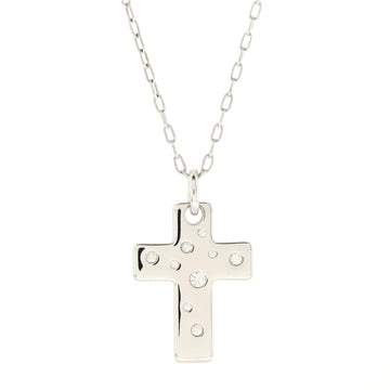 Tiffany & Co. Etoile Cross Pendant Necklace 18K White Gold with Diamonds Medium