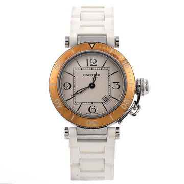 Cartier Pasha Seatimer Quartz Watch Stainless Steel with Rose Gold and Rubber 33