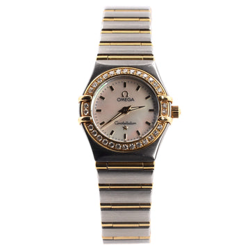 Omega Constellation Quartz Watch Stainless Steel and Yellow Gold with Diamond Bezel and Mother of Pearl 23