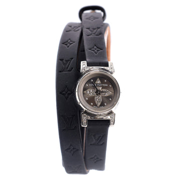 Louis Vuitton Tambour Bijou Noir Quartz Watch Stainless Steel and Monogram Embossed Satin 18