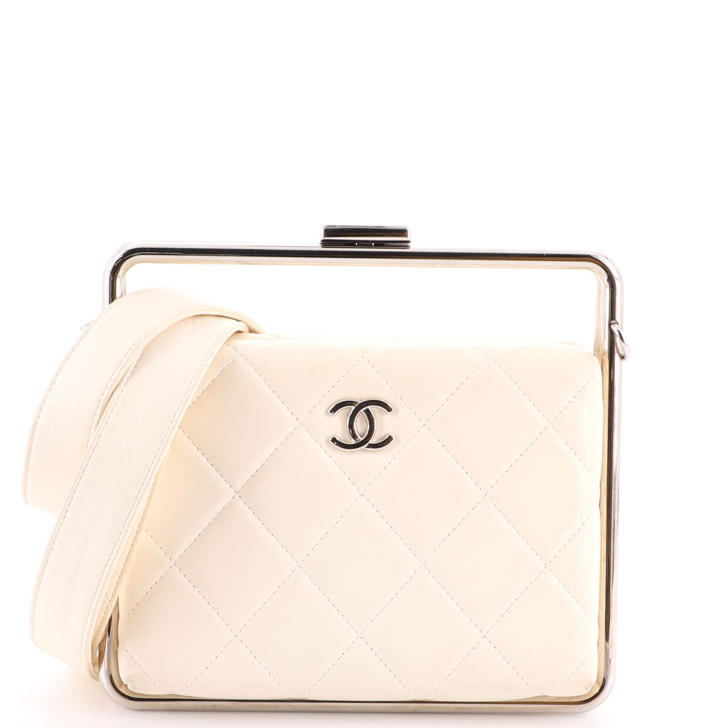 Chanel Metal Bar Convertible Clutch Bag Quilted Lambskin White 1983351