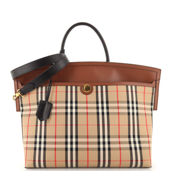 Burberry Society Top Handle Bag Vintage Check Canvas Large