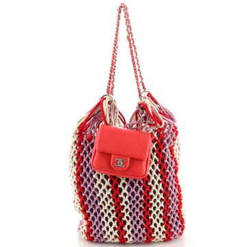 Chanel Shopping Tote Crochet Mixed Fibers with Quilted Lambskin Large