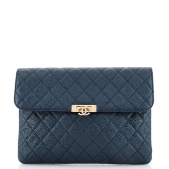 Chanel Golden Class O Case Clutch Quilted Caviar Medium
