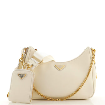 Re Edition 2005 Small Leather Shoulder Bag in White - Prada