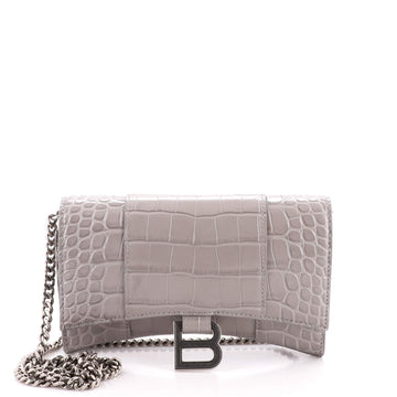 Balenciaga Hourglass Chain Wallet Crocodile Embossed Leather