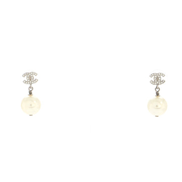 Chanel CC Drop Earrings Metal with Crystals and Faux Pearls