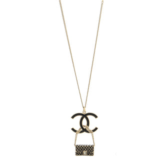Chanel CC Flap Bag Pendant Long Necklace Metal and Enamel