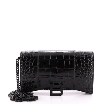 Balenciaga Hourglass Chain Wallet Crocodile Embossed Leather