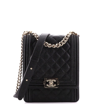 Chanel North South Boy Flap Bag Quilted Caviar Small