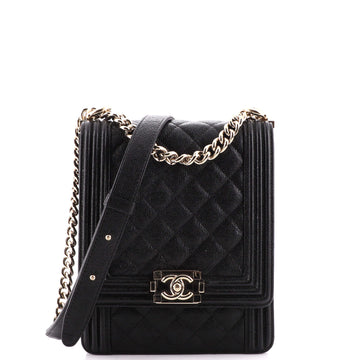 Chanel North South Boy Flap Bag Quilted Caviar Small
