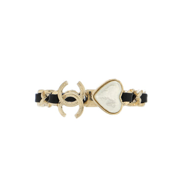 Chanel CC Heart Woven Chain Cuff Bracelet Metal and Leather with Resin