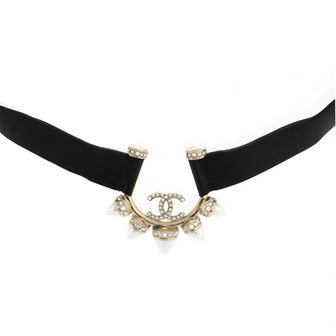 Chanel Spiked CC Choker Necklace Faux Pearls and Metal with Lambskin and Crystals