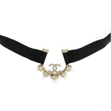 Chanel Spiked CC Choker Necklace Faux Pearls and Metal with Lambskin and Crystals