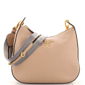 Prada Striped Strap Zip Hobo Vitello Daino Medium
