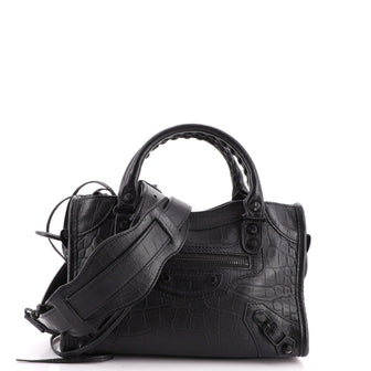 Balenciaga City Classic Studs Bag Crocodile Embossed Leather Mini