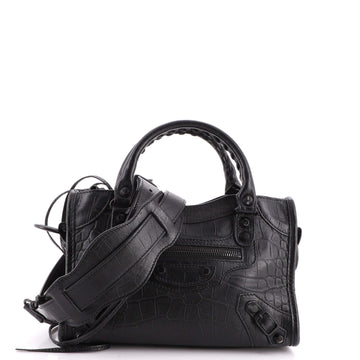 Balenciaga City Classic Studs Bag Crocodile Embossed Leather Mini