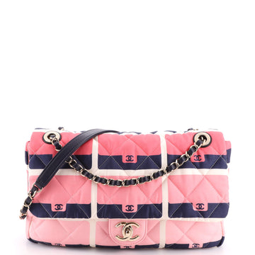 Chanel CC Flap Bag Quilted Classic Flap Motif Printed Nylon Medium