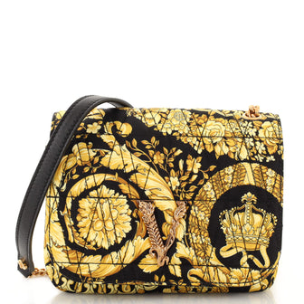 Versace Virtus Chain Flap Shoulder Bag Quilted Printed Silk Small
