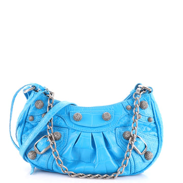 Balenciaga Le Cagole Giant Studs Chain Shoulder Bag Crocodile Embossed Leather with Crystals Mini