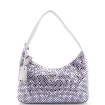 Prada Re-Edition 2000 Hobo Crystal Embellished Satin Mini