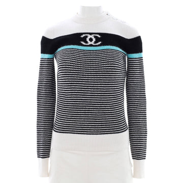 Chanel Women's CC Stripe Crewneck Sweater Viscose and Cotton Blend