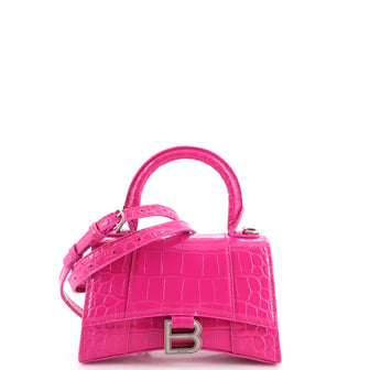 Balenciaga Hourglass Top Handle Bag Crocodile Embossed Leather XS