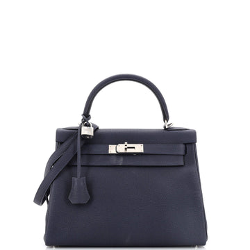 Hermes Kelly Handbag Blue Togo with Palladium Hardware 28